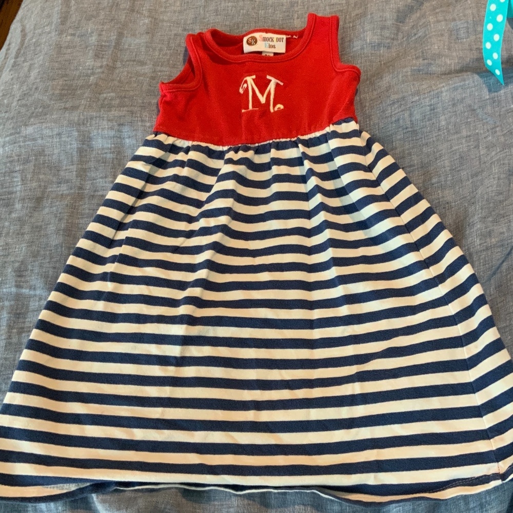 Red white and blue soft cotton dress M monogram